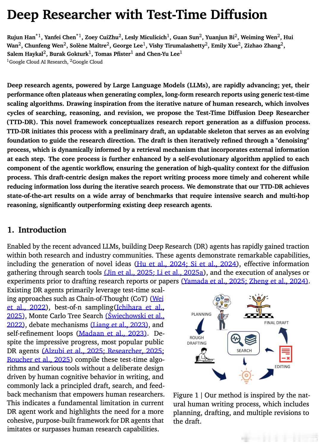谷歌最新提出的 Test-Time Diffusion Deep Researc