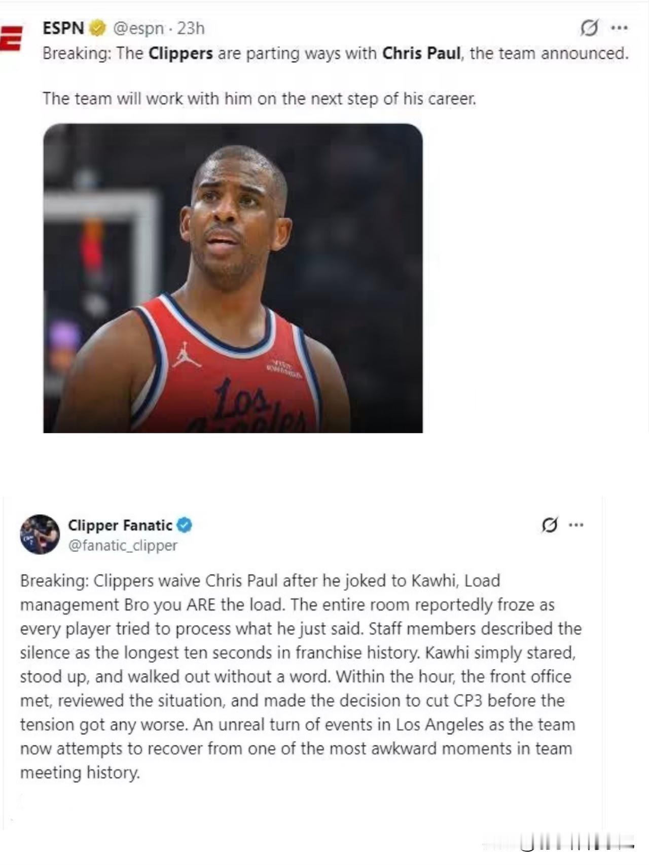 美多家媒体报道，保罗被快船遣返回家的背后主因是得罪了伦纳德。
保罗批评伦纳德为球