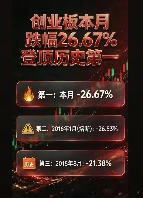 🔥创业板单月暴跌26.67%，超越2016熔断月份，刷新历史最大月度跌幅！
 