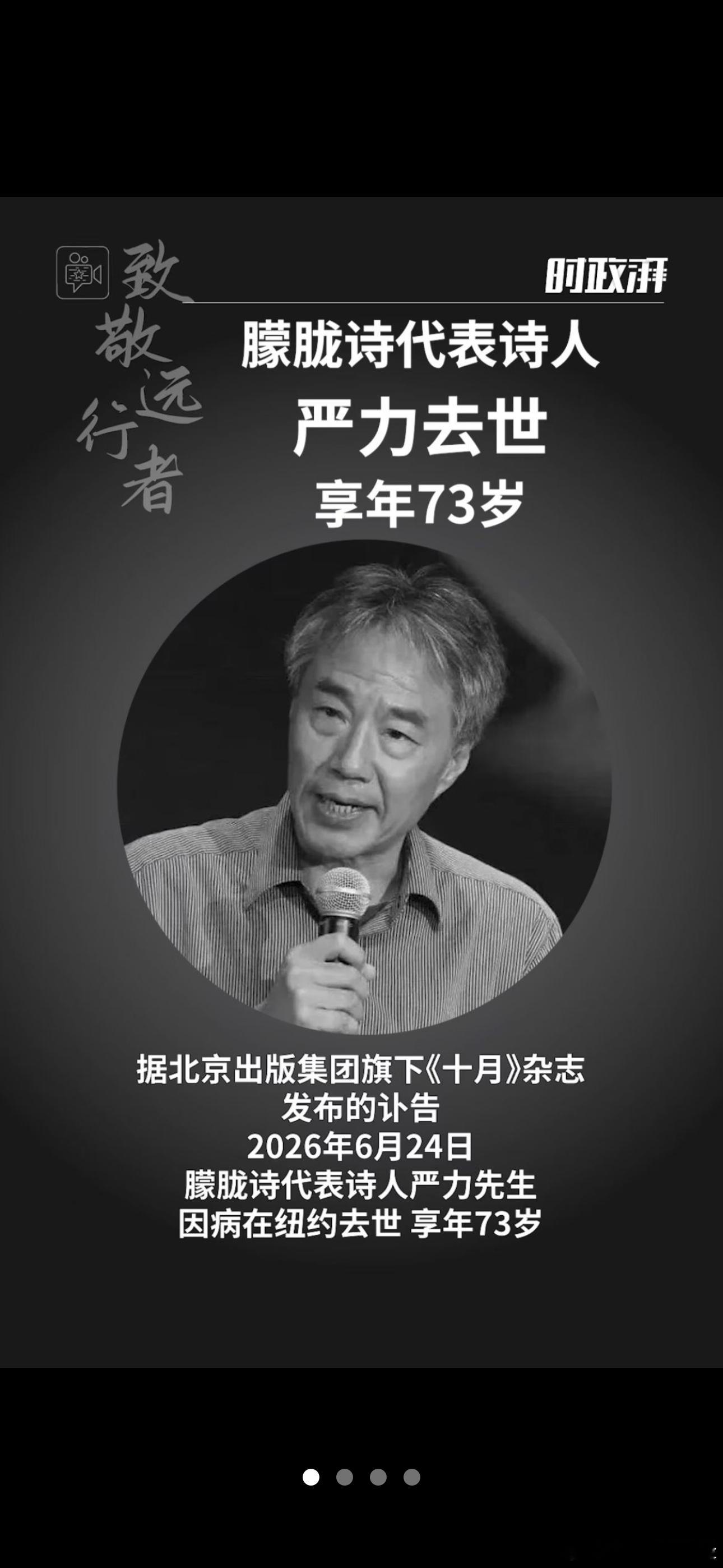 严力（1954—2026），祖籍浙江宁海、生于北京，朦胧诗核心代表之一，同时是先