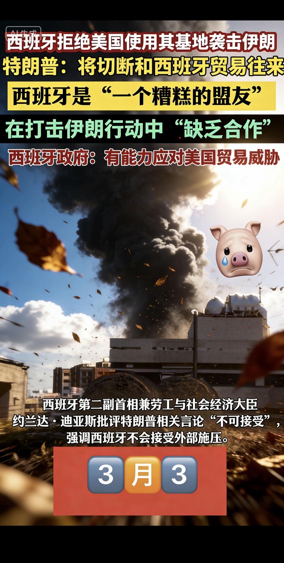 西班牙拒绝美国使用其基地攻击伊朗，特朗普称西班牙为“糟糕的盟友”这一事件瞬间在国