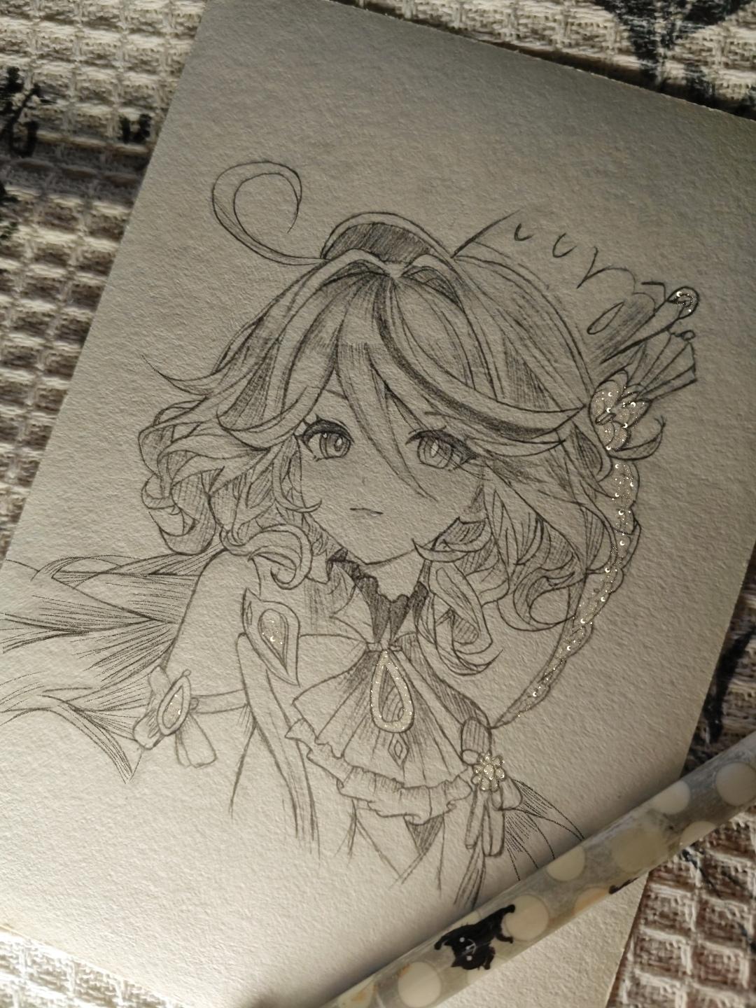 芙宁娜 铅笔画 纸绘 儿童画