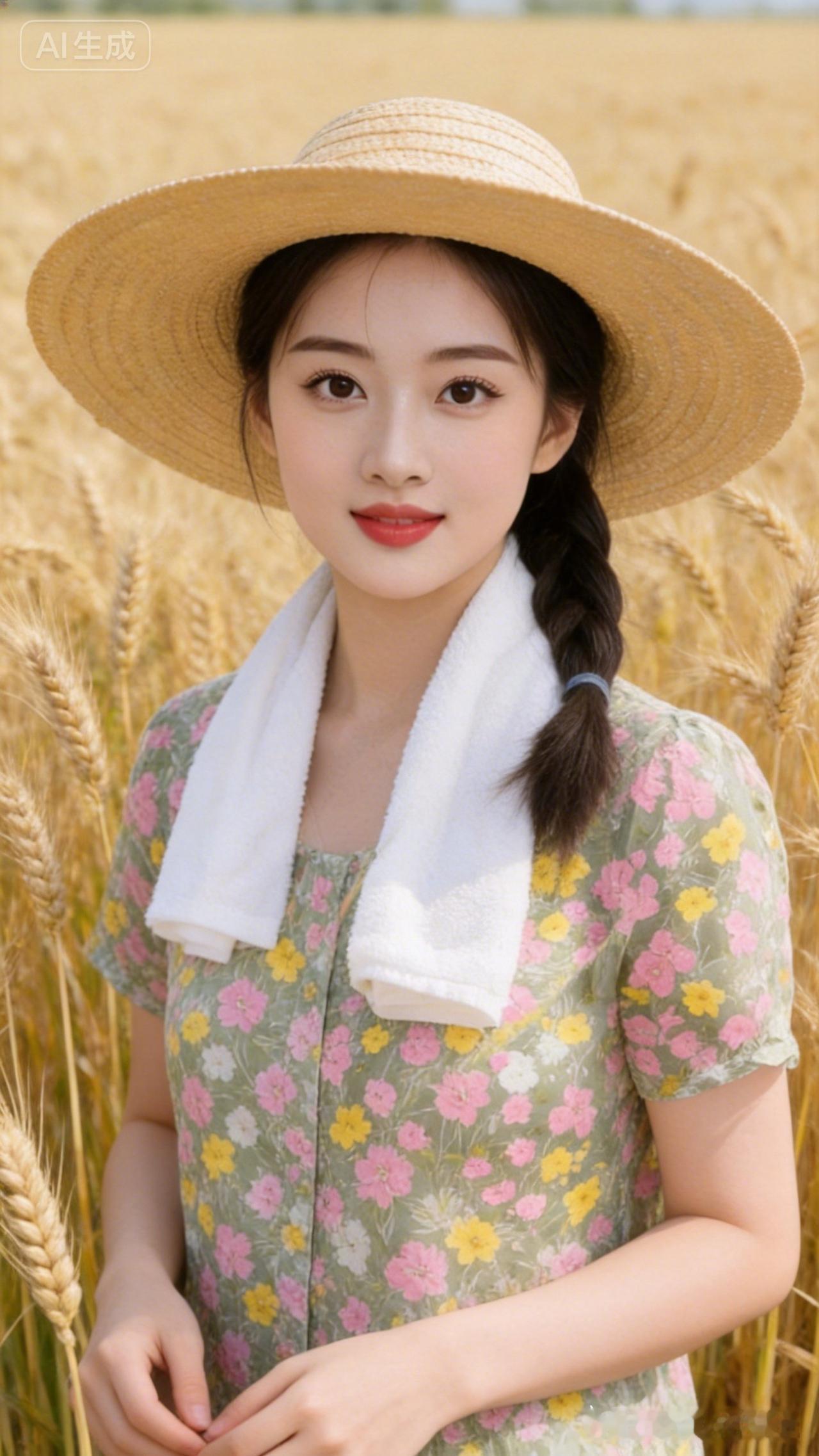 田园少女风，草帽与花裙的完美搭配，清新自然，尽显夏日风情。