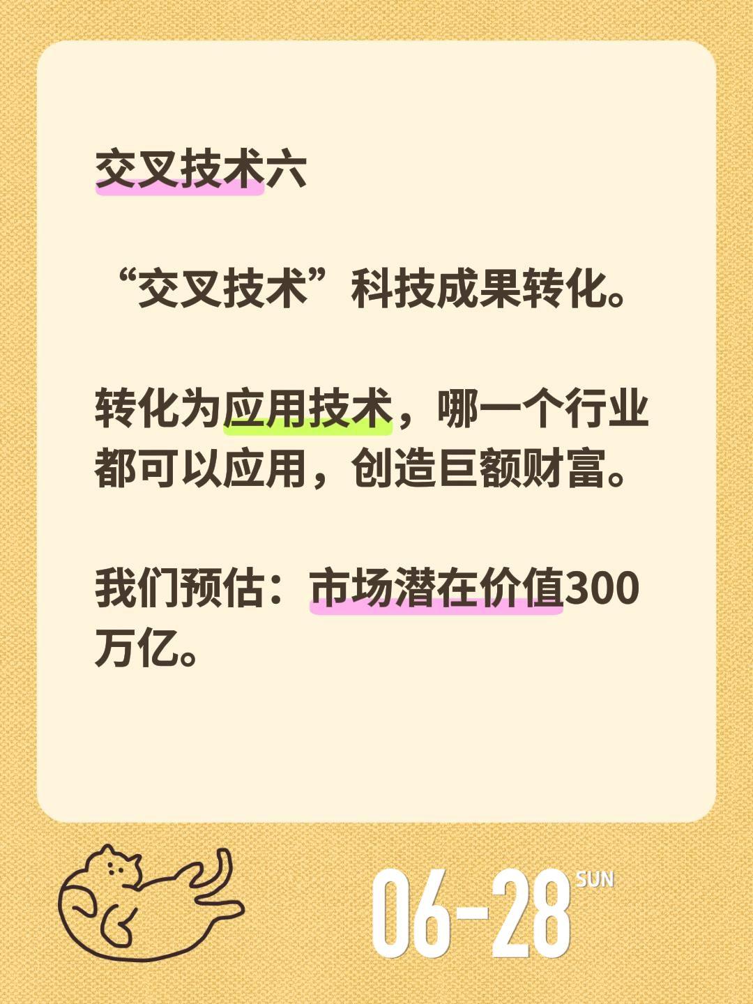 交叉技术六

“交叉技术”科技成果转化。

转化为应用技术，哪一个行业都可以应用