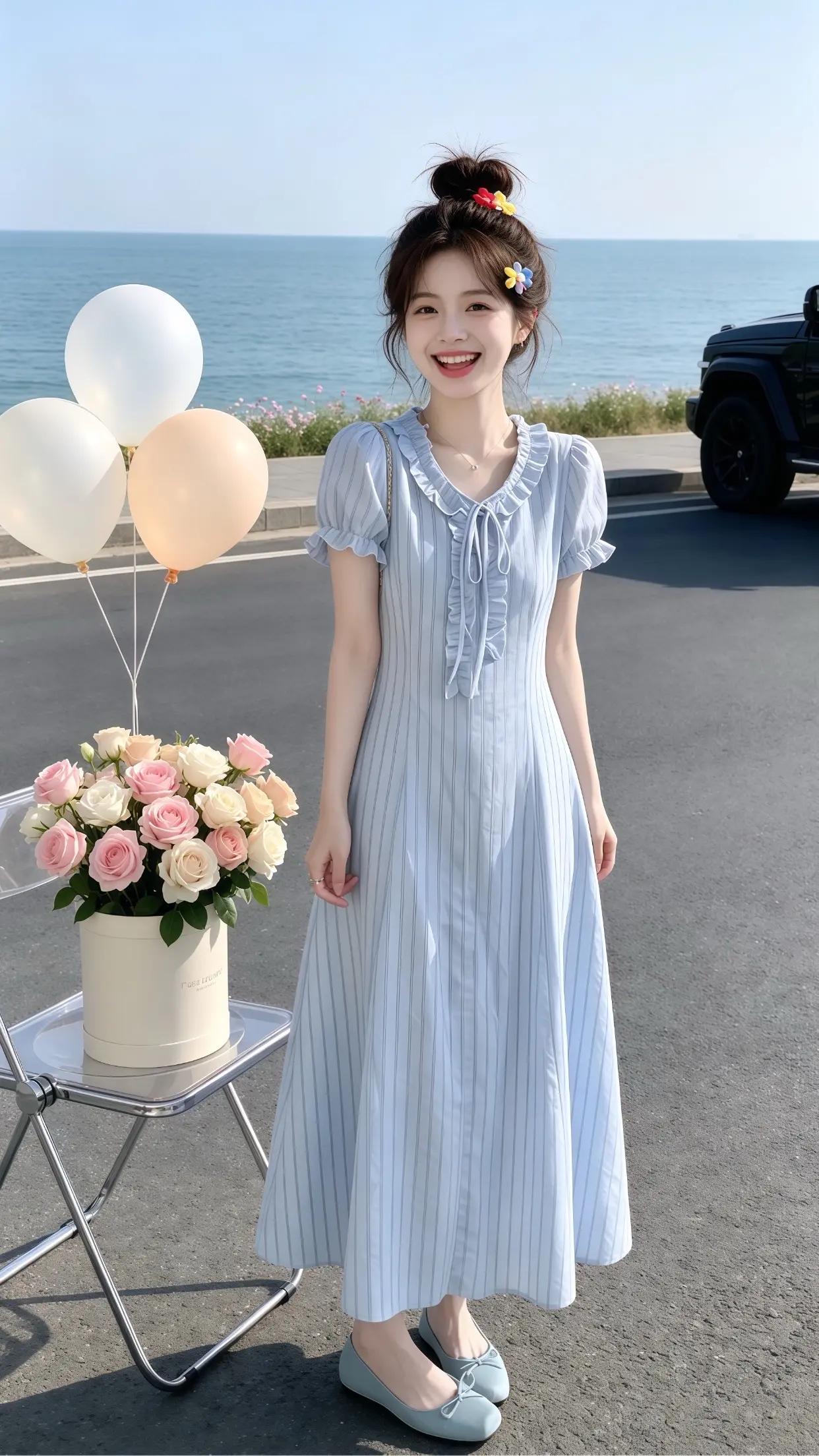 夏季穿搭少女感夏日ootd 分享夏季韩系穿搭 温柔蓝色连衣裙 一眼心动的夏季穿搭