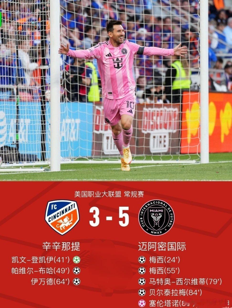 北京时间5月14日美国职业大联盟常规赛，辛辛那提主场对阵迈阿密国际。上半场开场五