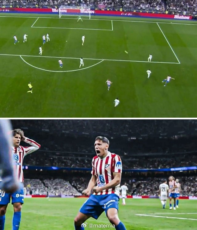 皇马3比2马竞 莫利纳对皇马进球 ! 🚀在与皇马的同城德比战中，莫利纳在禁区外