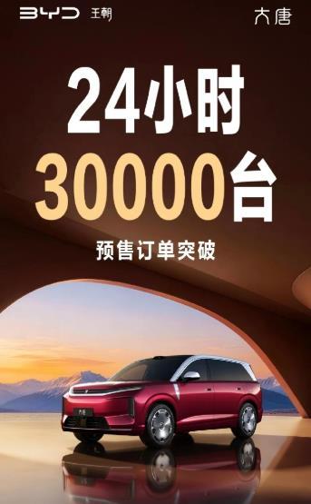 比亚迪大唐预售24小时订单破3万！
三个EV版本800km后驱、950km后驱、