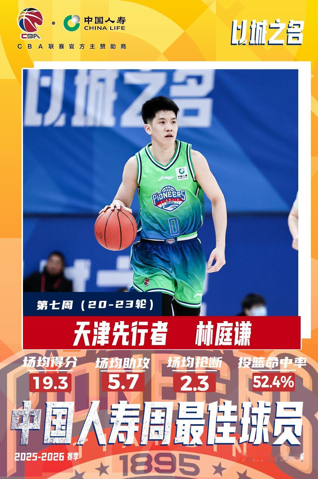 【林庭谦、汉兹当选2025-2026赛季CBA联赛常规赛第七周中国人寿周最佳球员