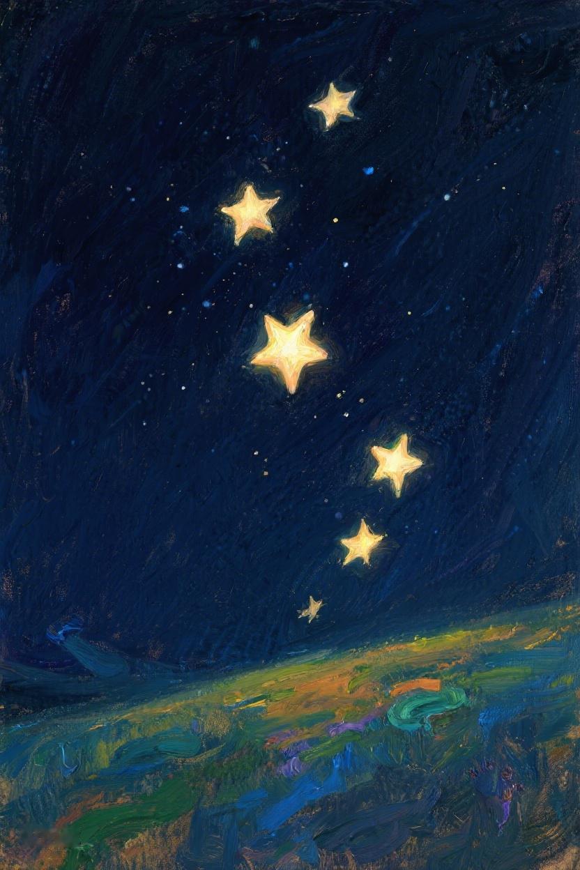 AI随心绘夜雾漫漫，几星闪烁于幽渺间，似指引迷途的光，又似梦的碎片🎇