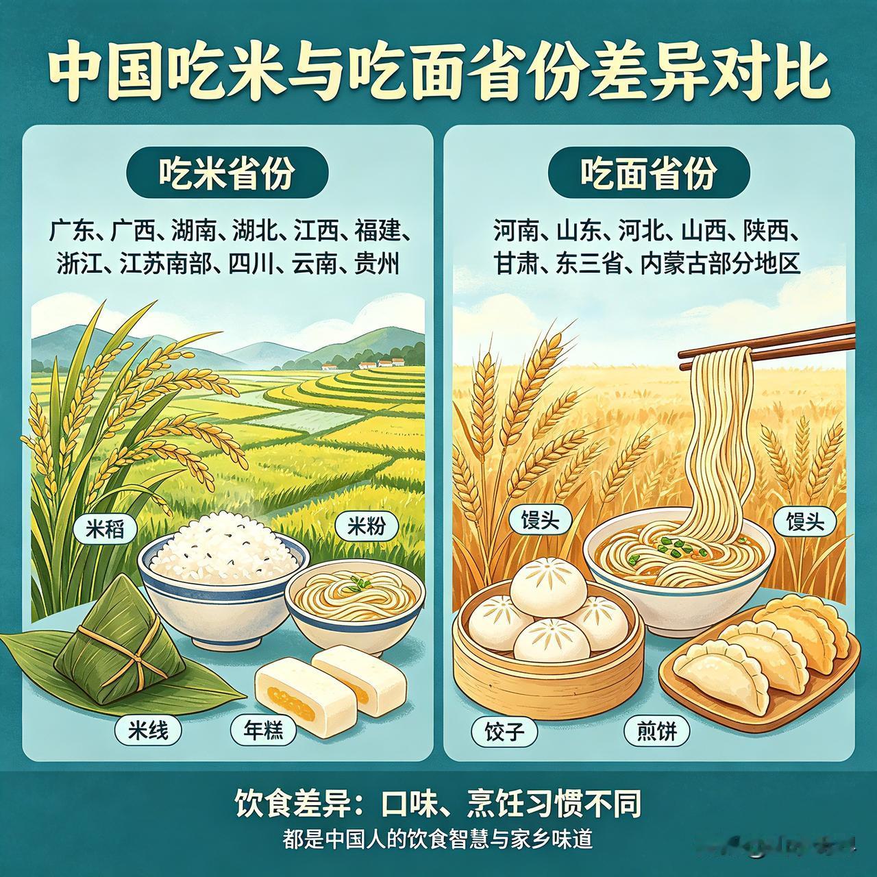 我国吃米与吃面的省份，到底有哪些不同？
 
都说一方水土养一方人，单从吃米还是吃