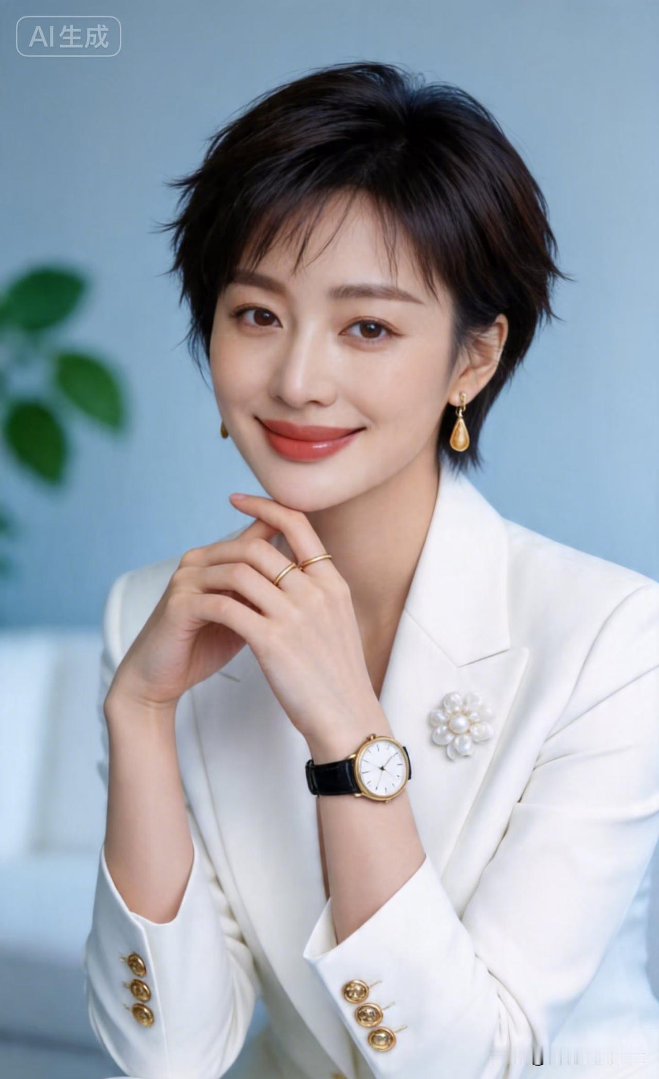 点绛唇·清雅
 
素衣如练，短发清风生雅致。
金饰轻垂，一点珠光泄。
笑靥温婉，