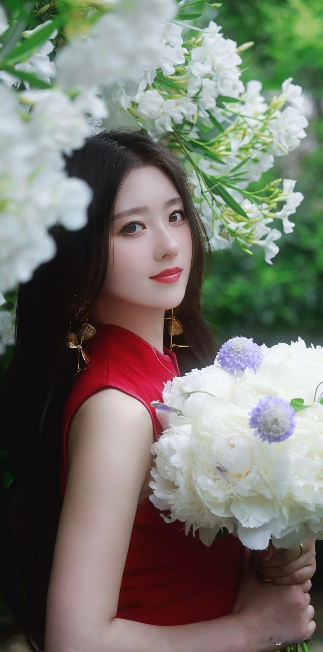 红衣少女与花海，唯美如画，梦幻如诗。