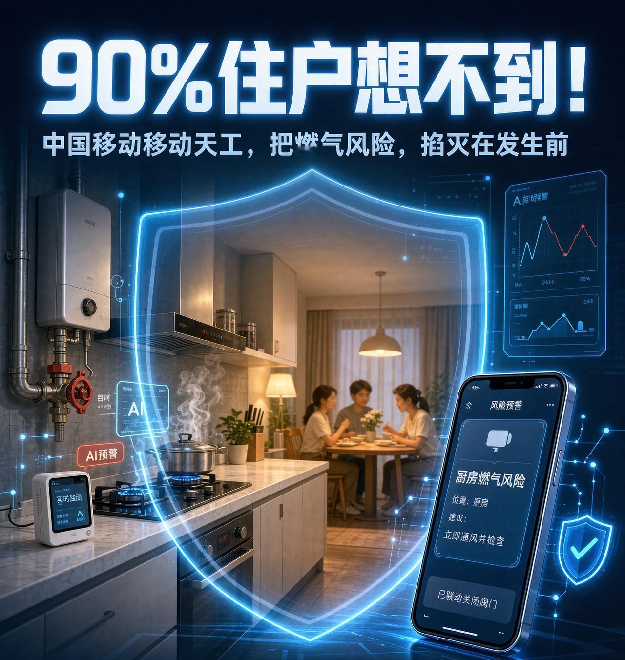 90%住户想不到！中国移动移动天工，把燃气风险，掐灭在发生前
 
世间，最猝不及