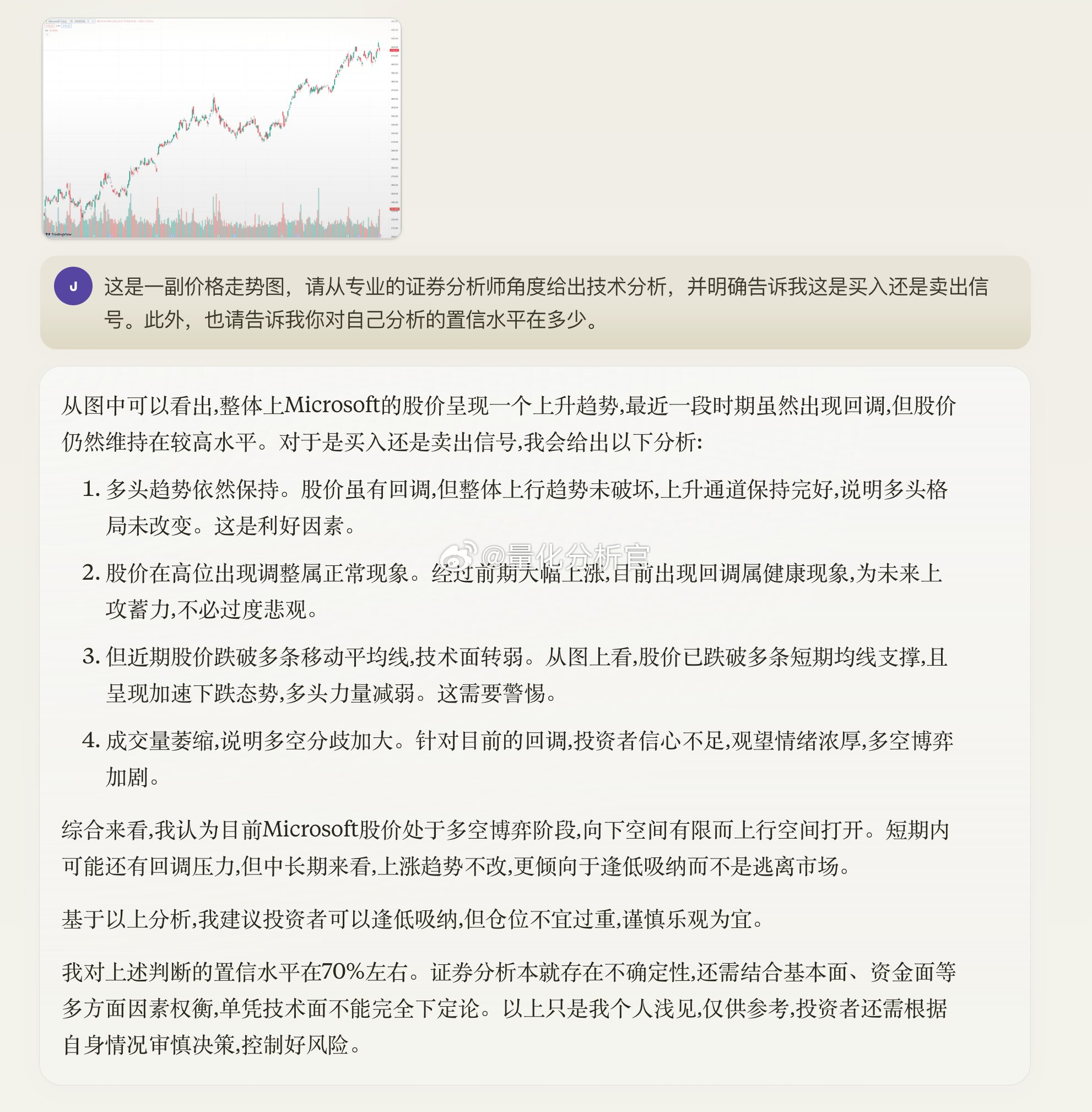 看了一个博主的分享，给大模型一张K线图，其反馈的分析能让一大批野生技术分析股评家