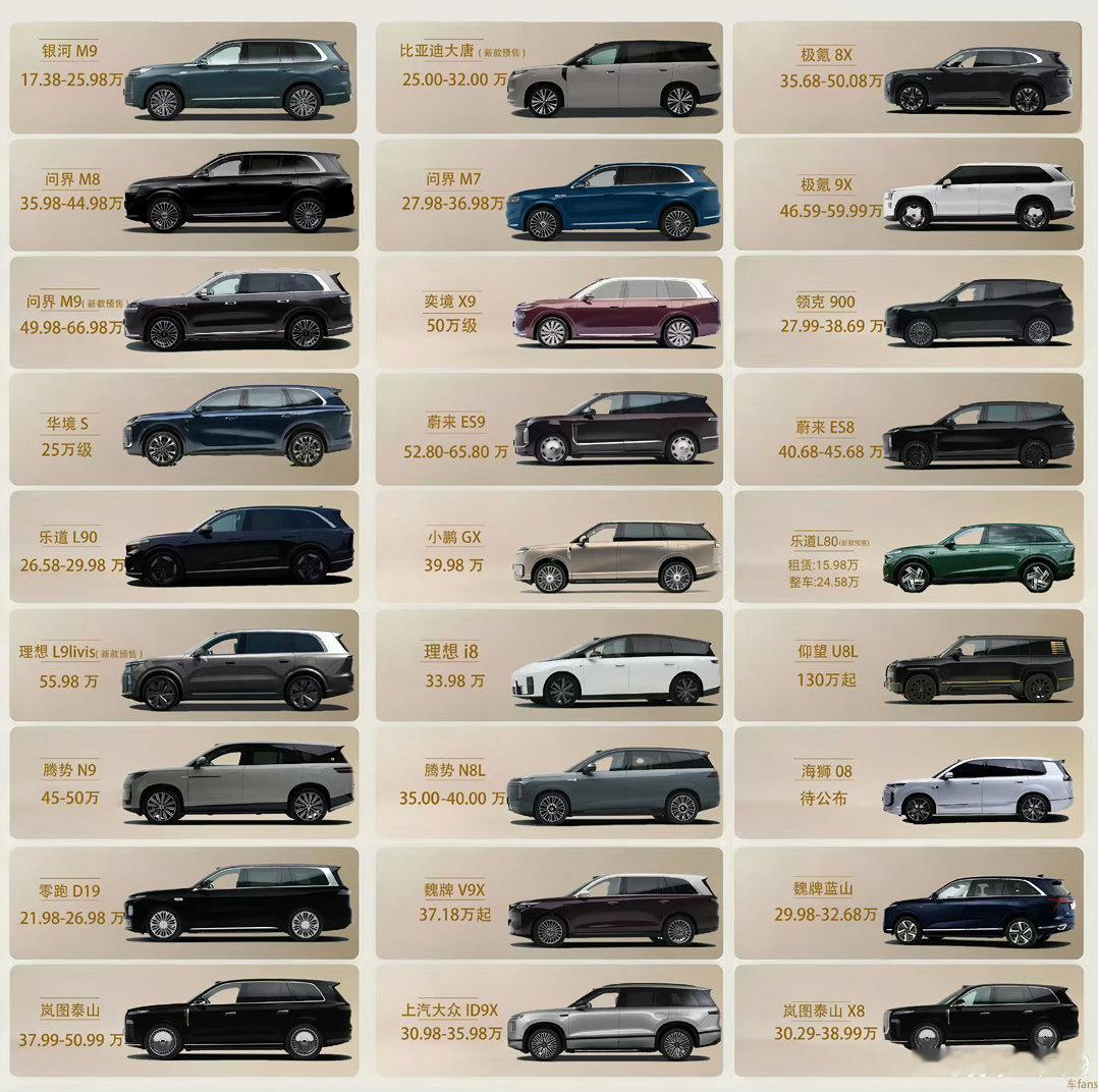 新能源大尺寸SUV怎么这么多？而且后面越来越多，不少已知车型没上市情况下。