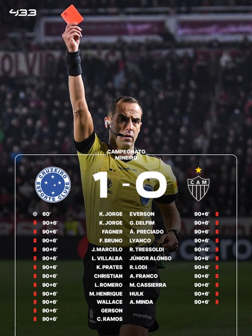 克鲁塞罗与米内罗竞技在米内罗锦标赛决赛最后几秒钟爆发大规模冲突，双方球员直接被红