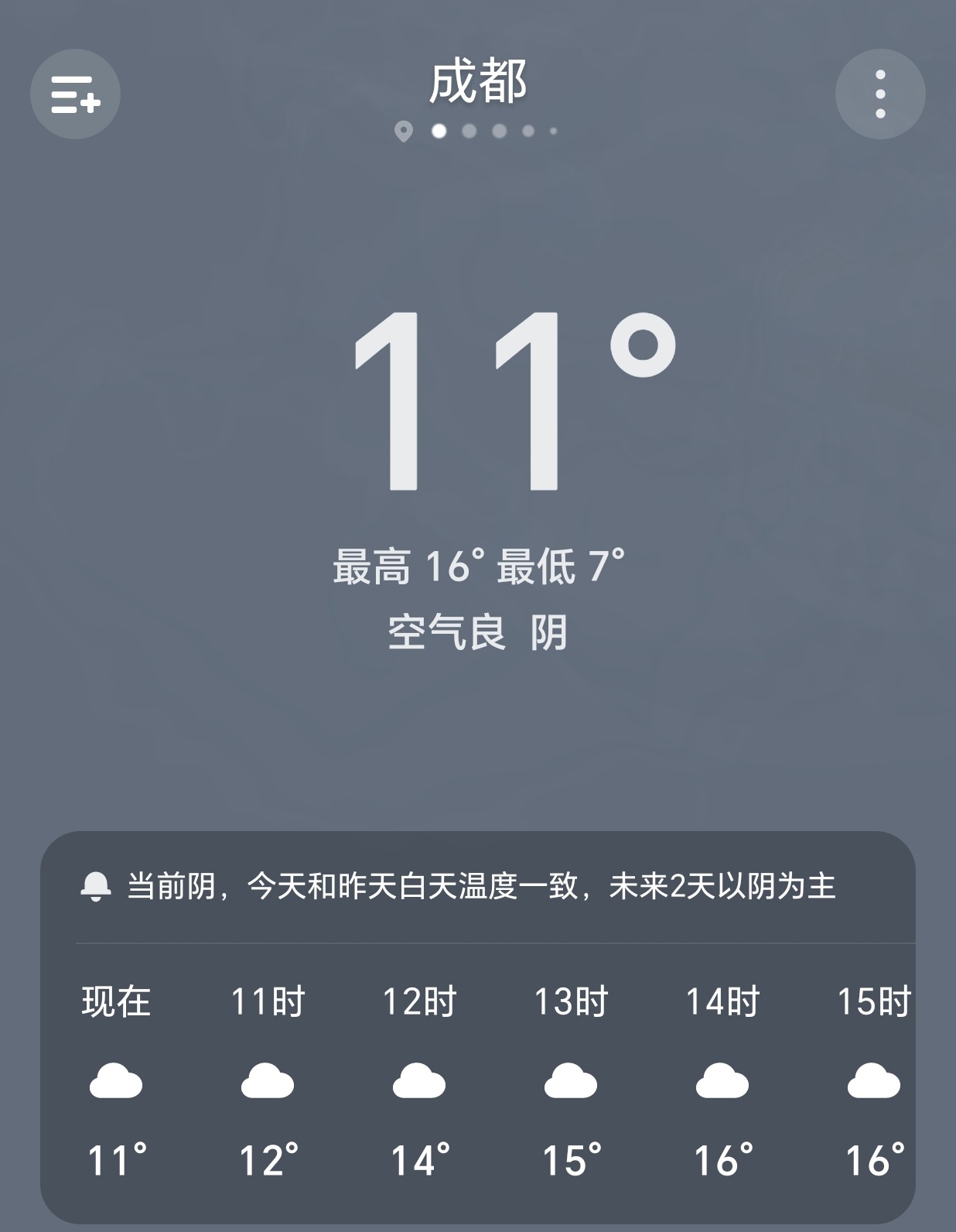 【早安成都】今天是11月22日，星期六，农历十月初三，成都阴天，7-16°C。今