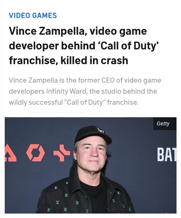 使命召唤制作人车祸去世使命召唤制作人去世 据外媒，当地时间21日，《使命召唤》游