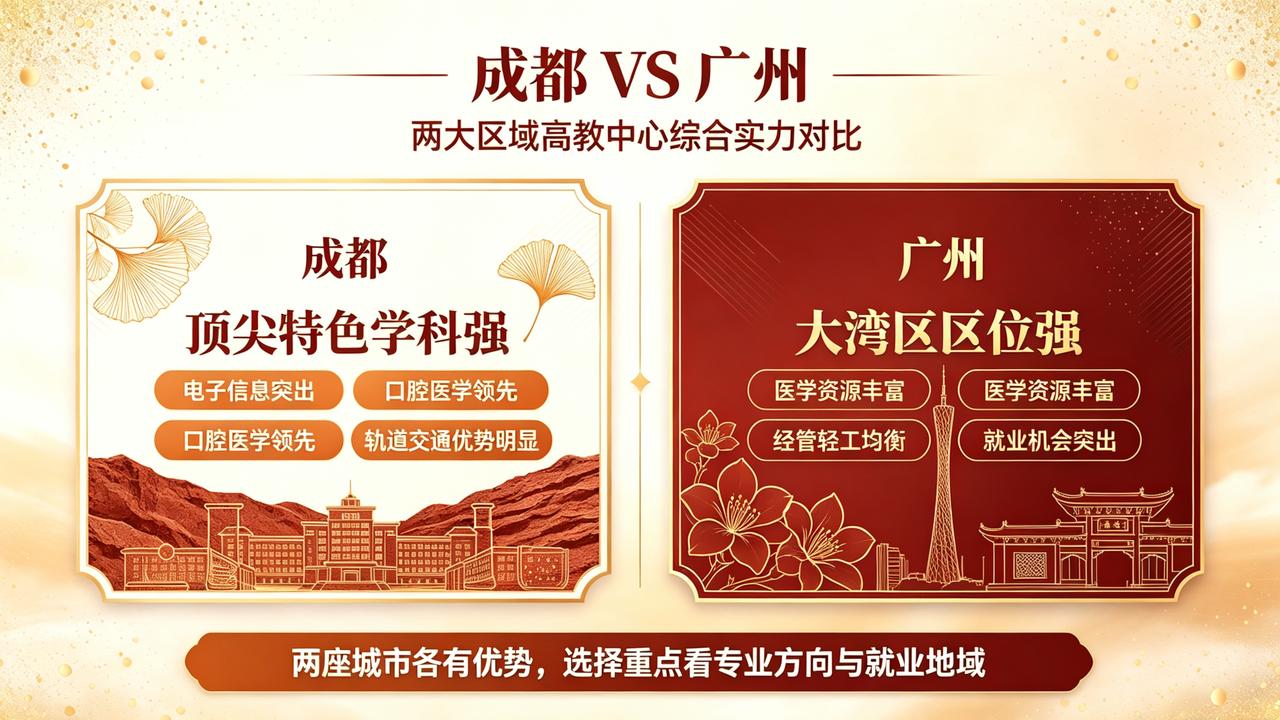 广州和成都常年被考生、家长拿来横向对比，同为区域核心科教城市，优质高校扎堆，到底