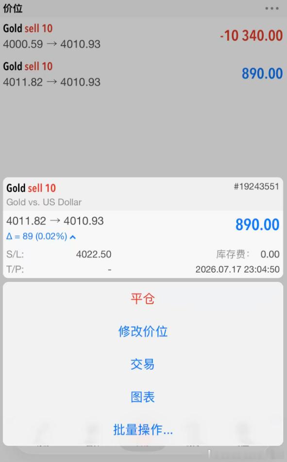 提前布局黄金4000位置空，下跌至3992位置已有80个点没撤，上涨至4013位