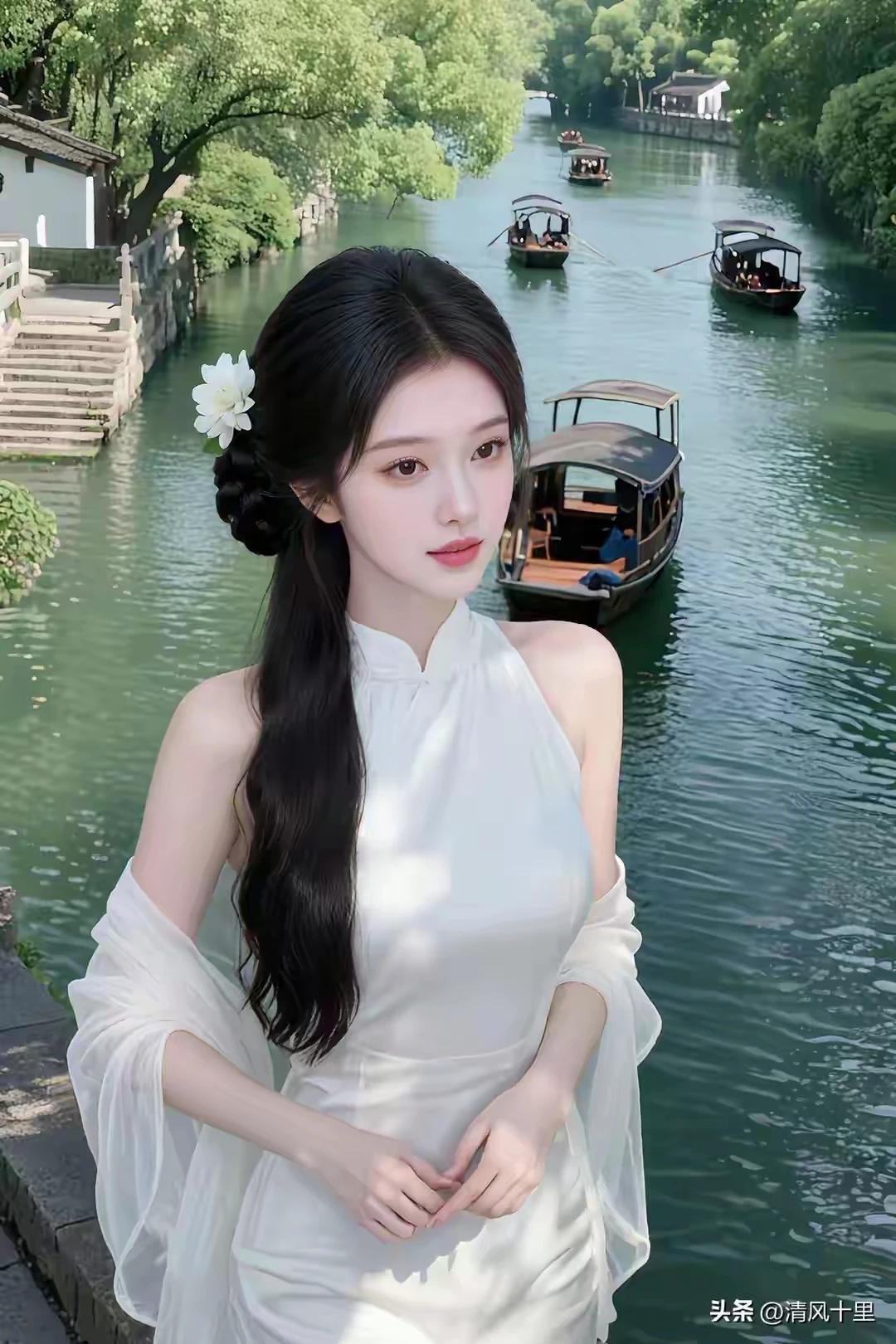 清风续句诗:
石桥弯弯卧碧波，
流水缓缓似哼歌。
船儿摇过江南岸，
佳人倩影姿婀