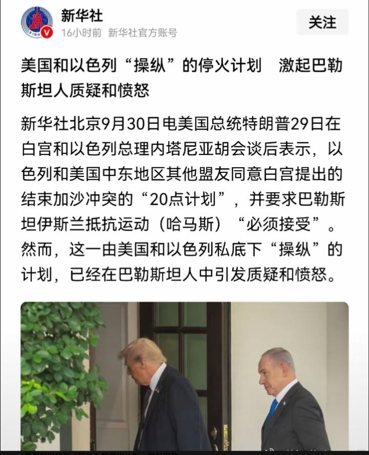 美以加沙二十点和平协议，大多数阿拉伯国家是支持的。至于巴勒斯坦人质疑和愤怒，估计