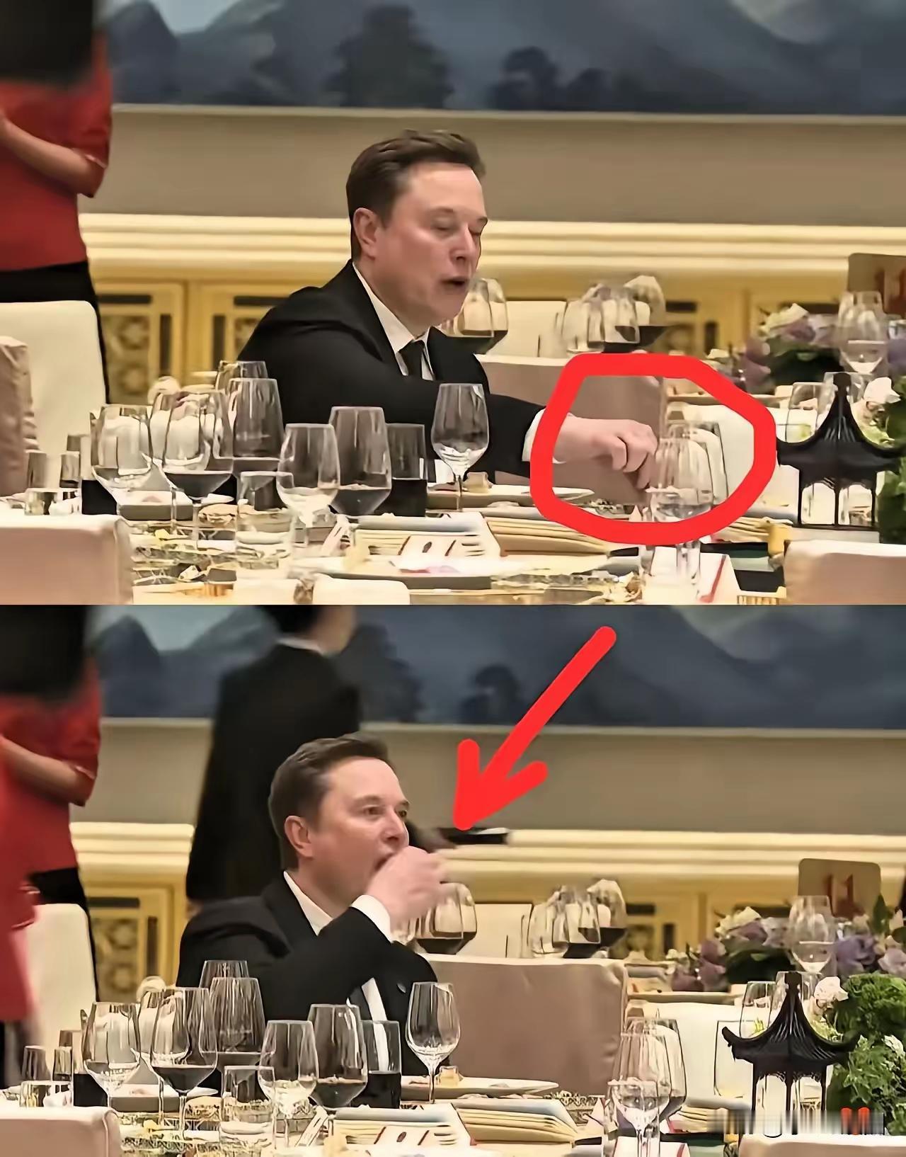 马斯克这次访华，最火的根本不是几百亿的合作大单。
 
是晚宴上这张"随性取食"的