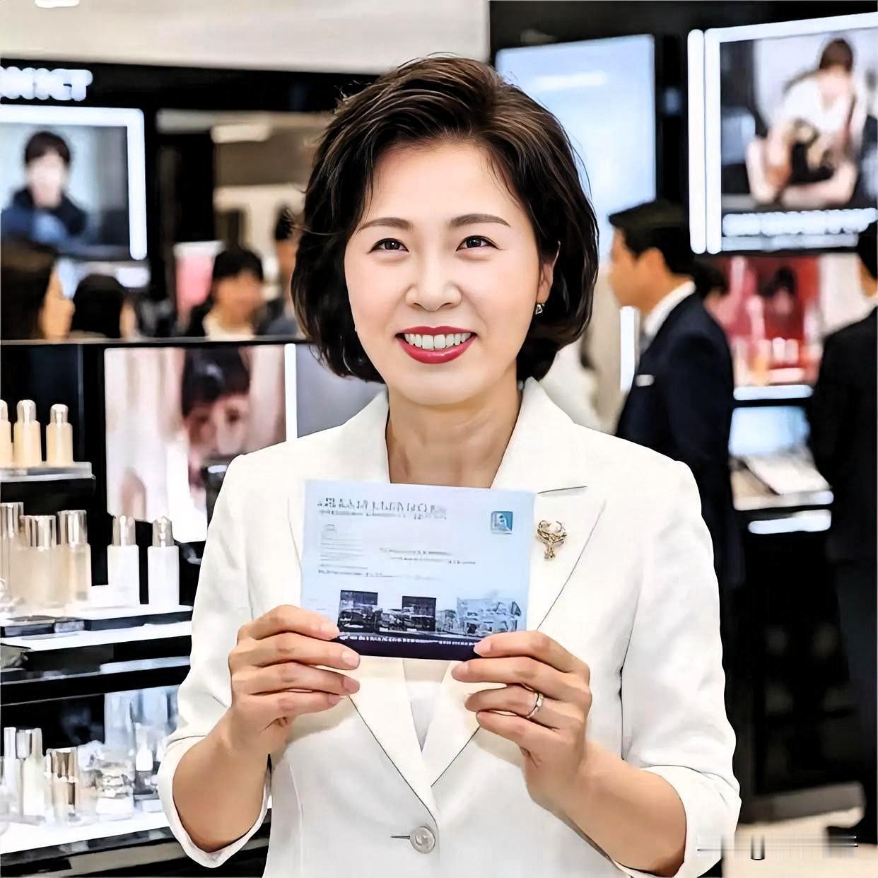 韩国第一夫人金惠景逛美妆展，被记者追问冻龄秘诀，她咧嘴一笑：总统的工资单！全场笑