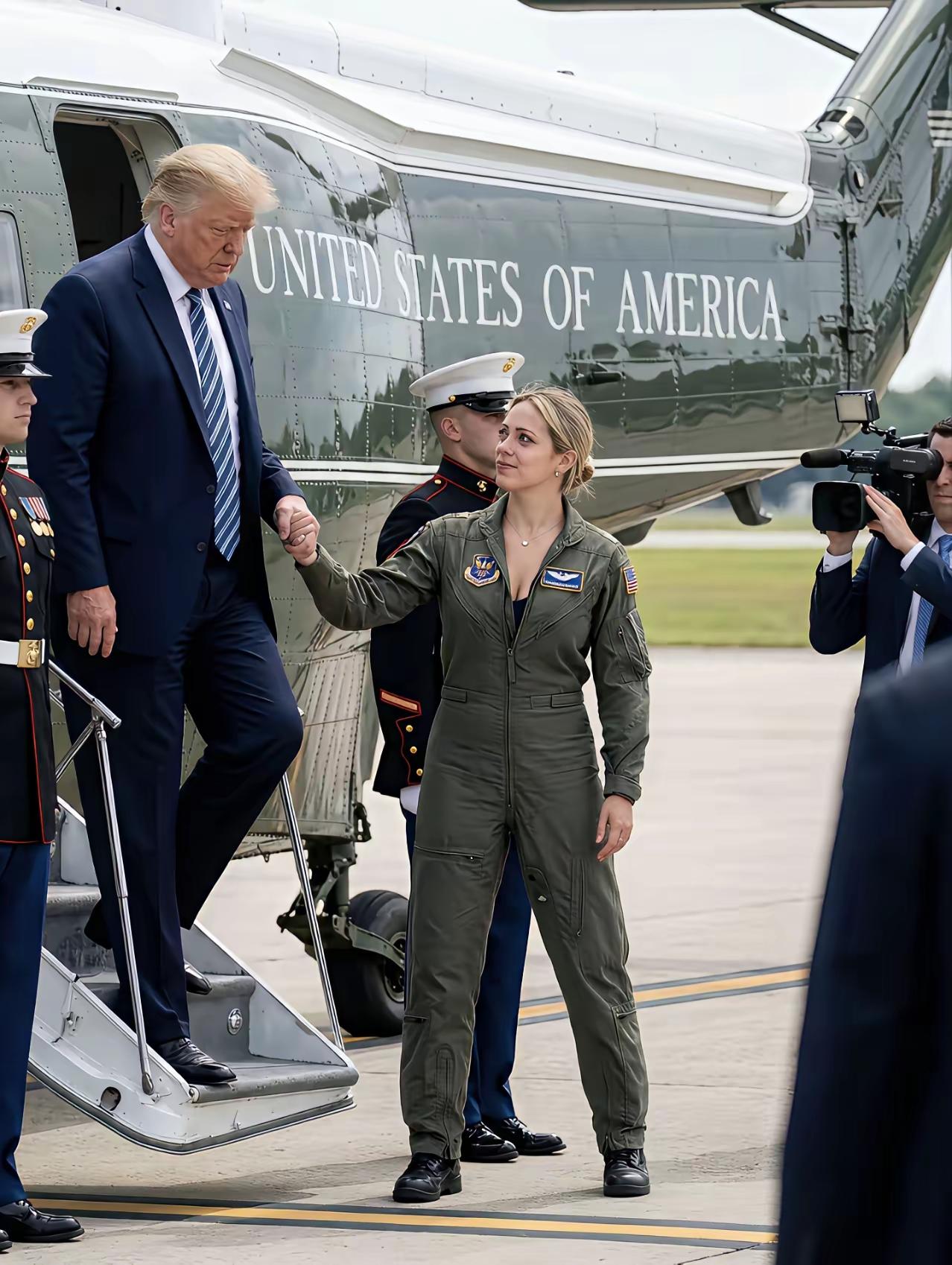 总统特朗普身边的女军人不是什么正规军人，穿衣服也没有那么正规，只要是总统喜欢的风