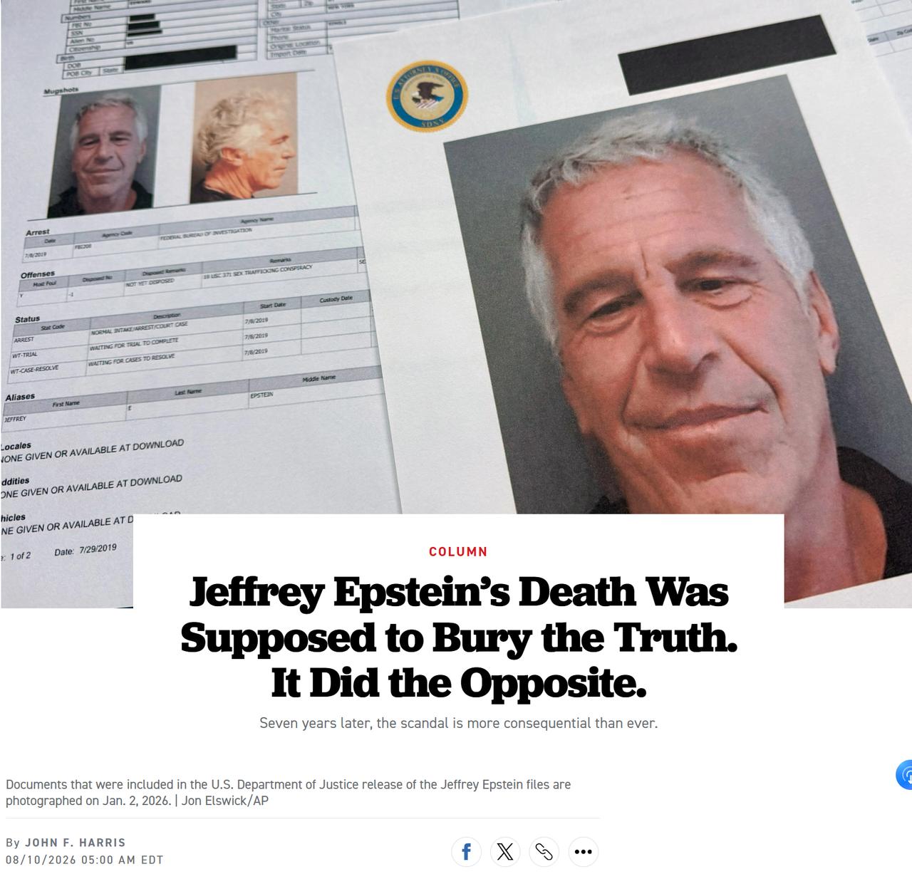 林一五：不知不觉，爱泼斯坦已经死了七年了，他在监狱中离奇上吊身亡，本来是为了终止