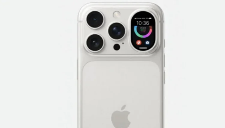 这张图说实话，一眼看上去信息量挺大：iPhone 背面塞了个“小灵动岛”，还带彩