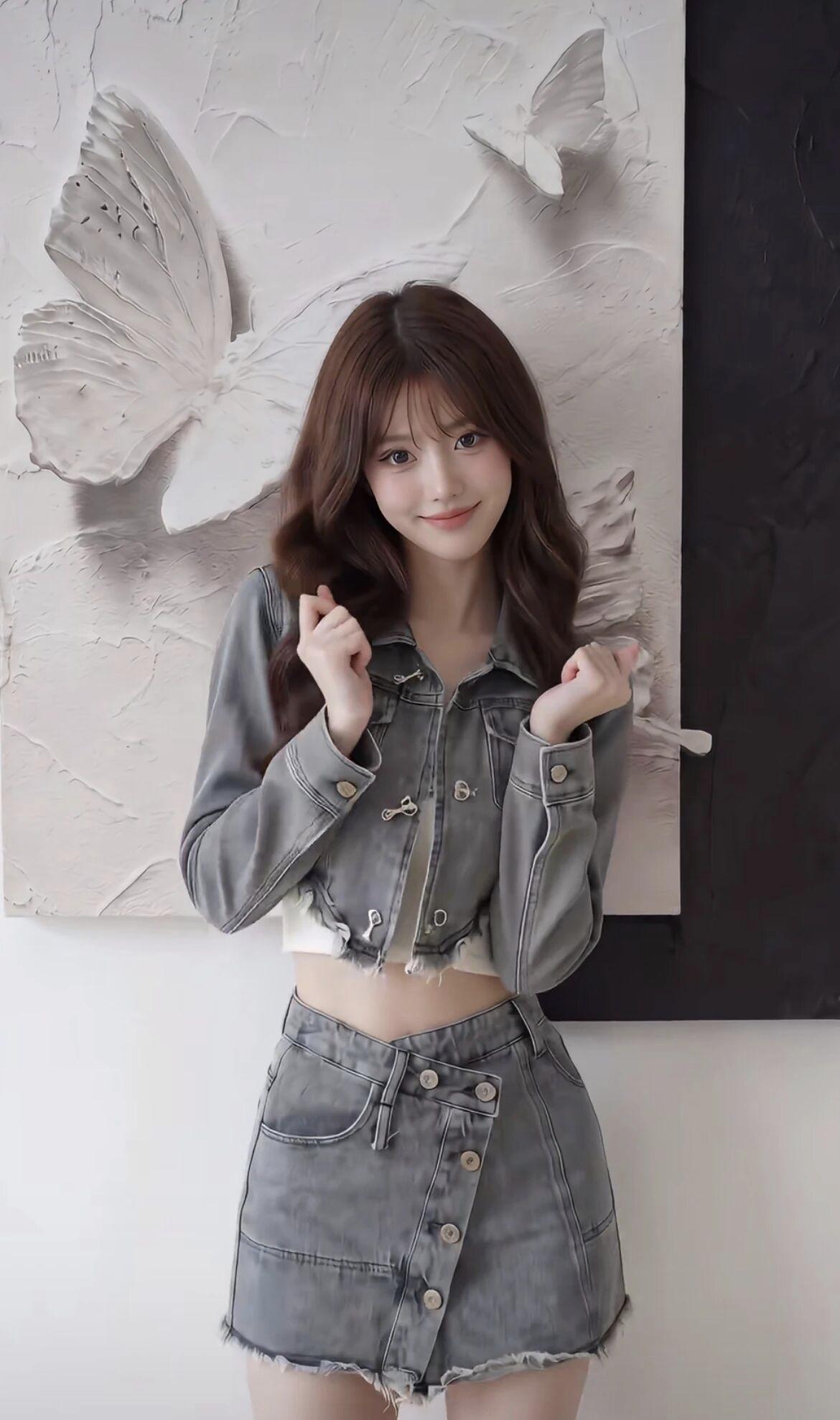 元气少女穿搭指南💖牛仔夹克+短裙，甜美可爱！