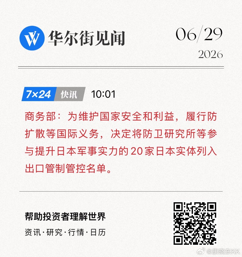 商务部：为维护国家安全和利益，履行防扩散等国际义务，决定将防卫研究所等参与提升日