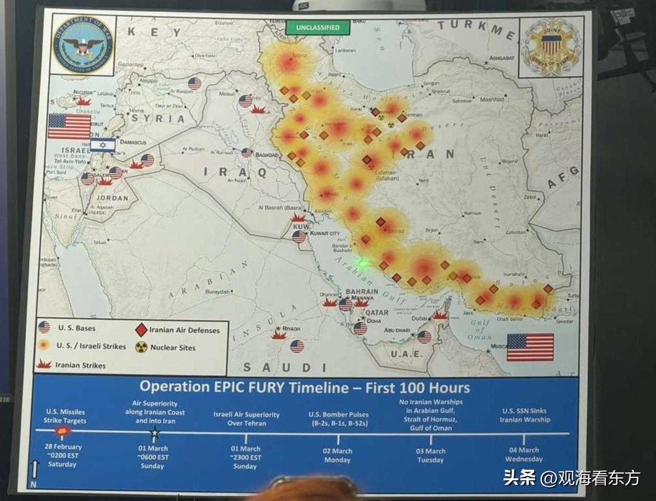 美国列出美以联盟和伊朗双方相互打击的时间线
