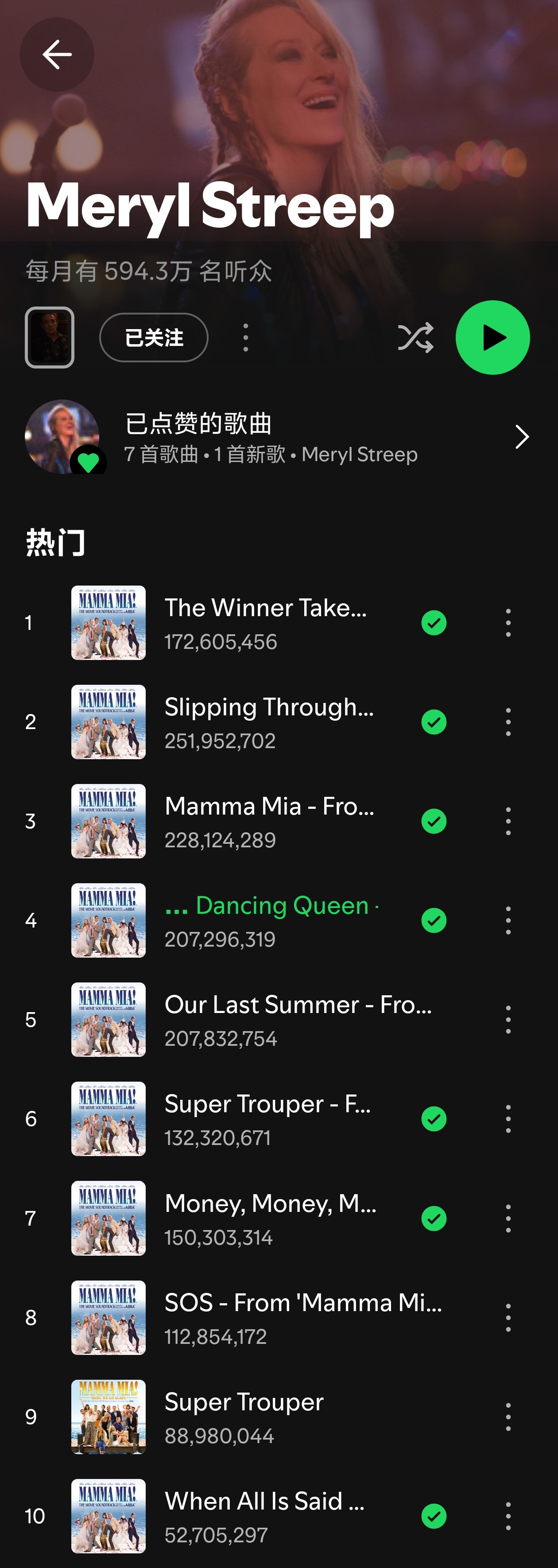 好久没听我梅唱歌了，打开Spotify，我梅好稳定的受众记得去年打开也是这个数，