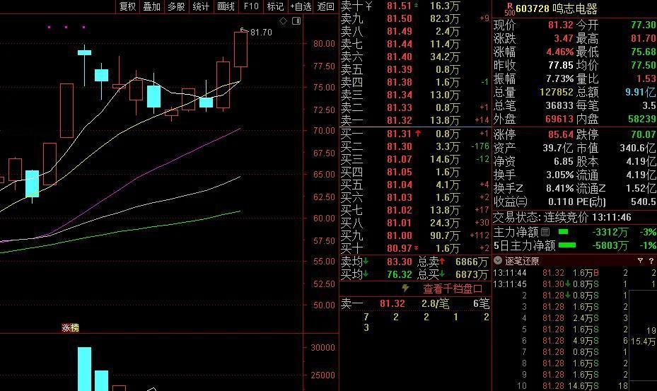 大家下午好，下午AI端侧有点起色，鸣志电器直线创新高，震荡几天又拉起来了，资金炒