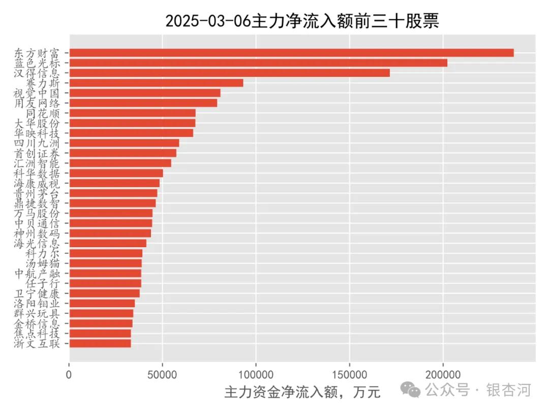 2025-03-06,A股个股主力净流入前三十名
主力净流入最多的三十股，主力共