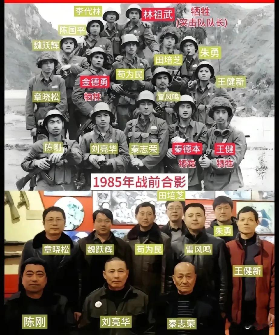 这是对越反击战中小尖山16勇士的合影
火箭筒射手金德荣，翻悬崖、闯雷场、穿炮火，
