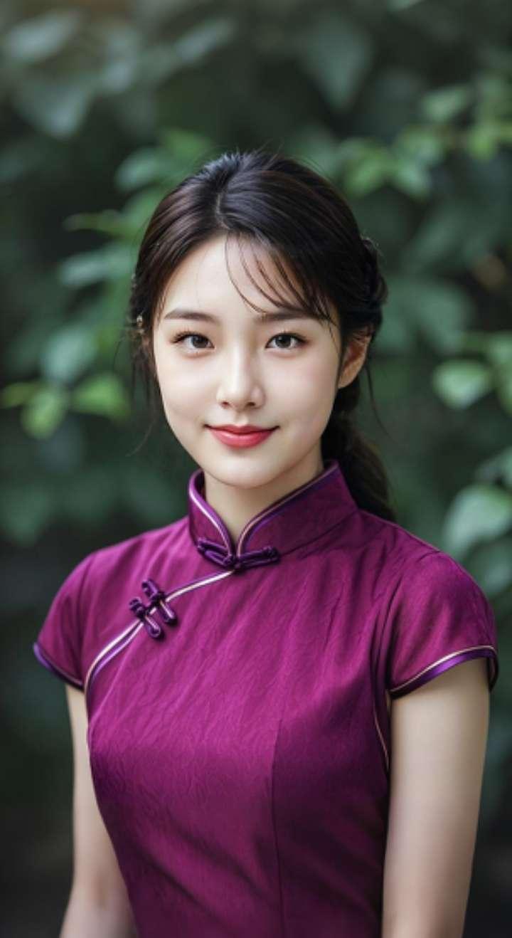 AI扩图 AI紫裙旗袍韵