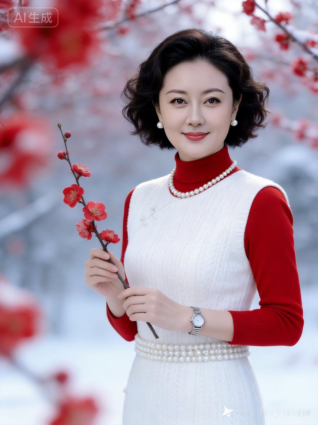 冬日红梅与优雅的复古穿搭，尽显东方韵味。