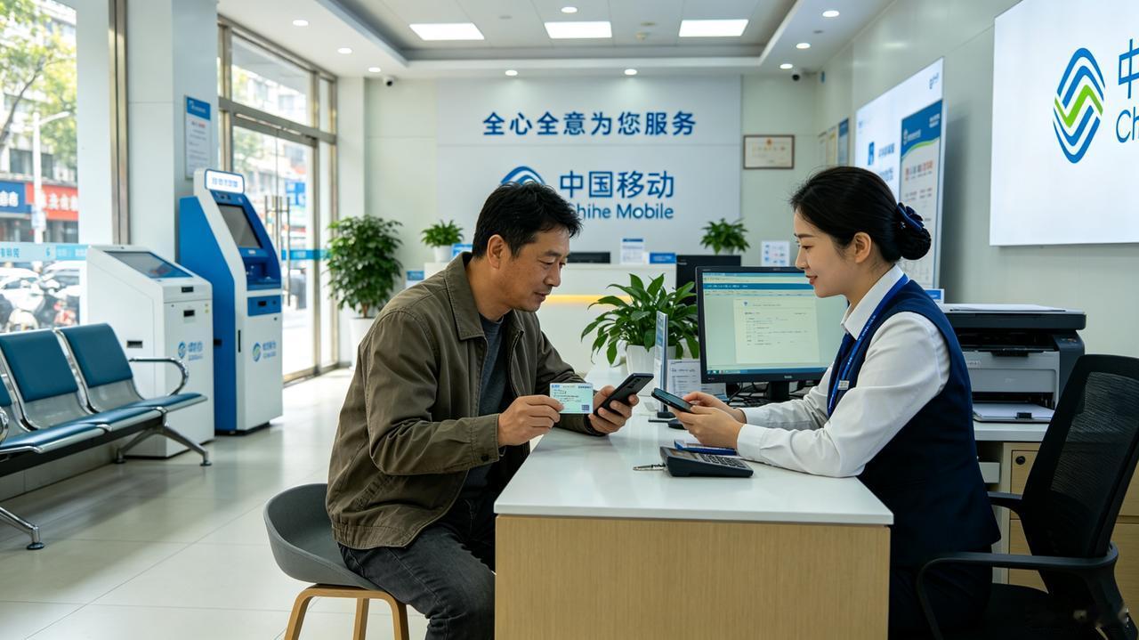 今天，我去南京弘扬广场的中国移动权限厅办改套餐业务，排在我前面的是个五十岁左右的
