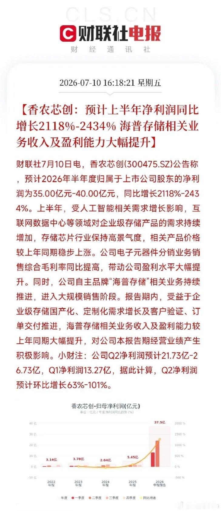 收盘后，一条业绩预告像一颗深水炸弹，炸响在近期因存储芯片价格博弈而略显躁动的A股