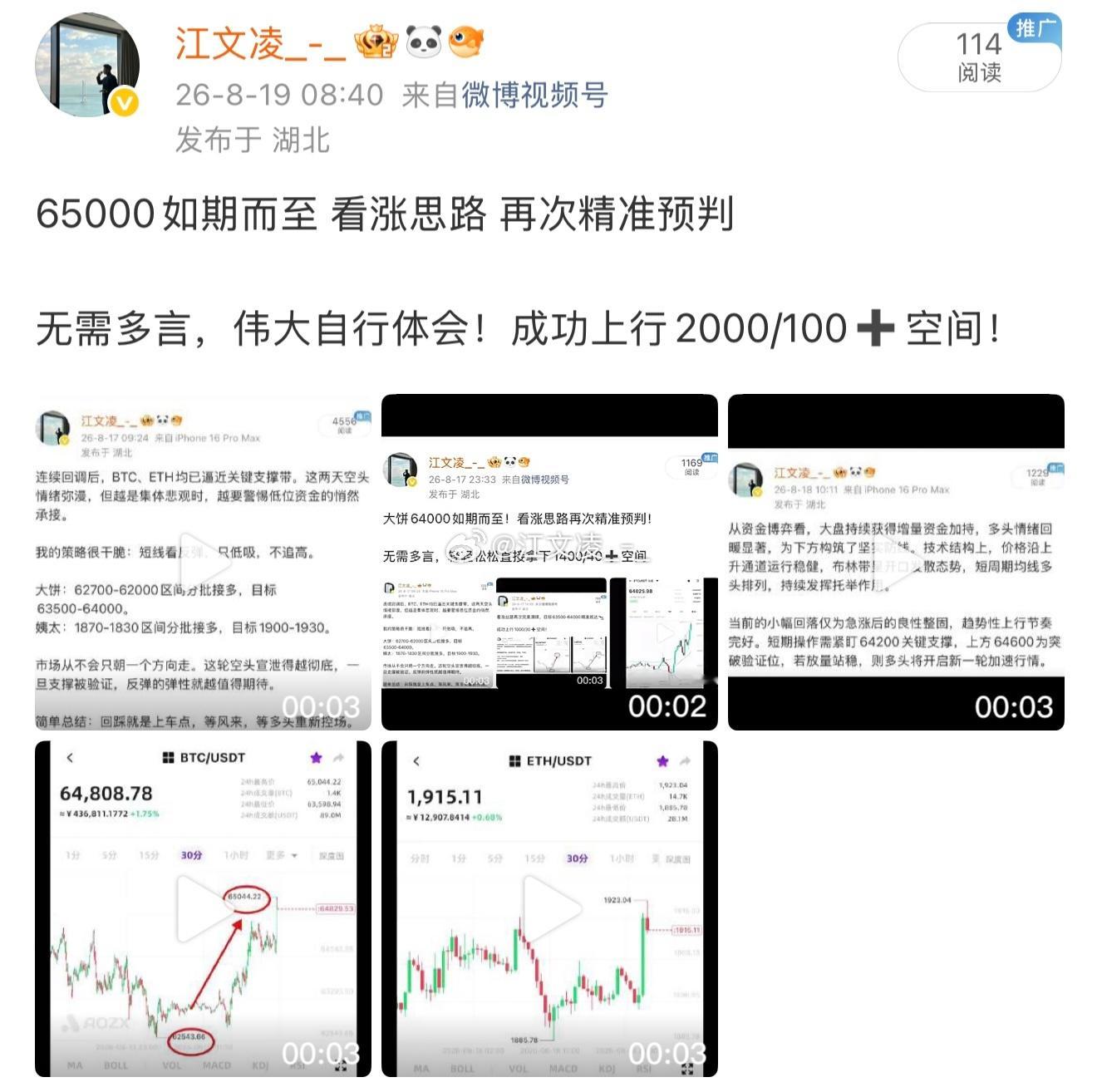 大饼成功触及66000，看涨思路精准落地！伟大无需多言，成功上行3000/200