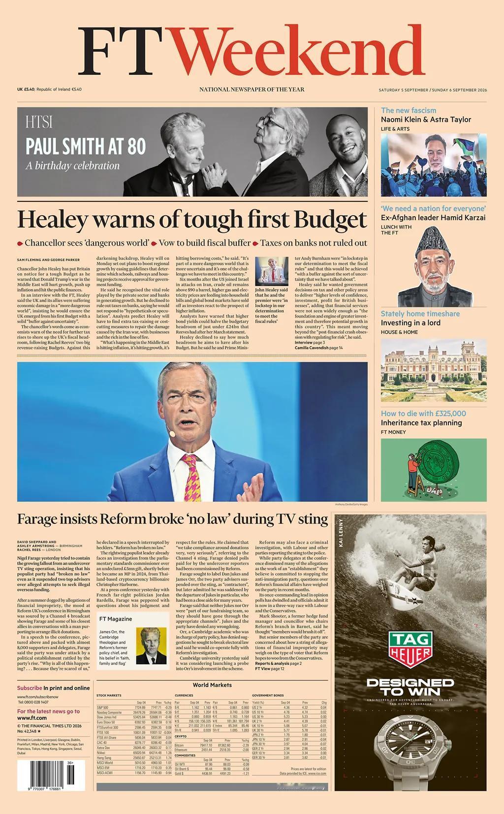 据《金融时报周末》报道，英国财政大臣约翰·希利警告英国将面临严厉预算，他警告唐纳