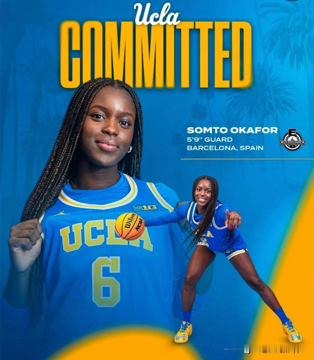 西班牙后卫Somto Okafor宣布承诺NCAA女篮 UCLA，由于教练组更换
