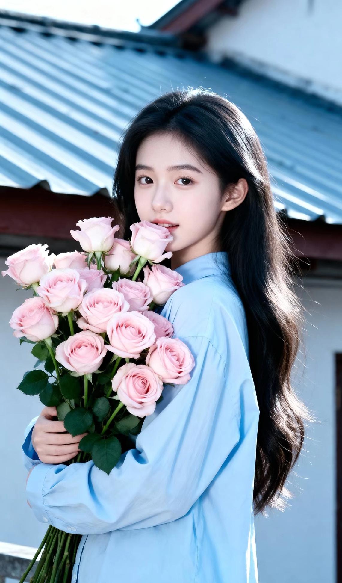 光之影
少女与粉玫瑰的浪漫邂逅🌹💕