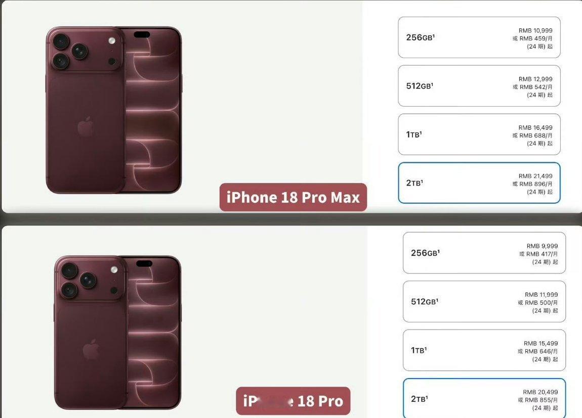 iPhone18 Pro 1万元起了，2T的iPhone18 Pro Max直接