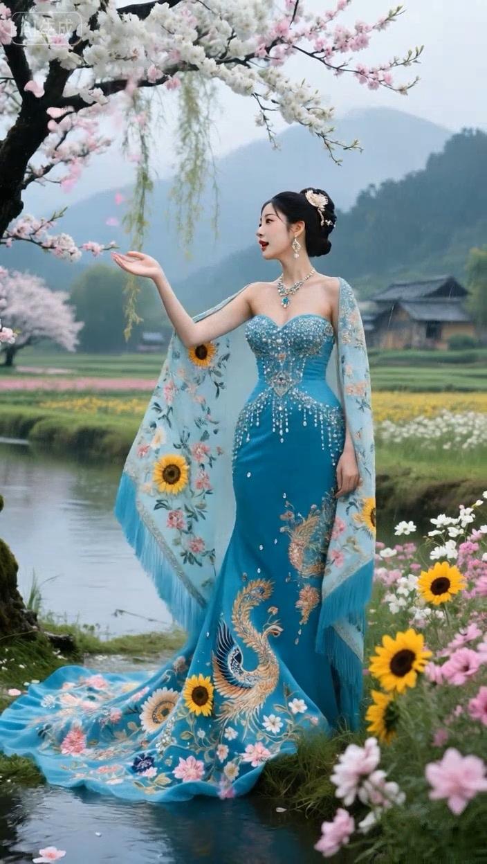 七绝●浑然一体/古韵  

稻长花繁靠小溪，
观光玩水日偏西。
炊烟雾气相环绕，