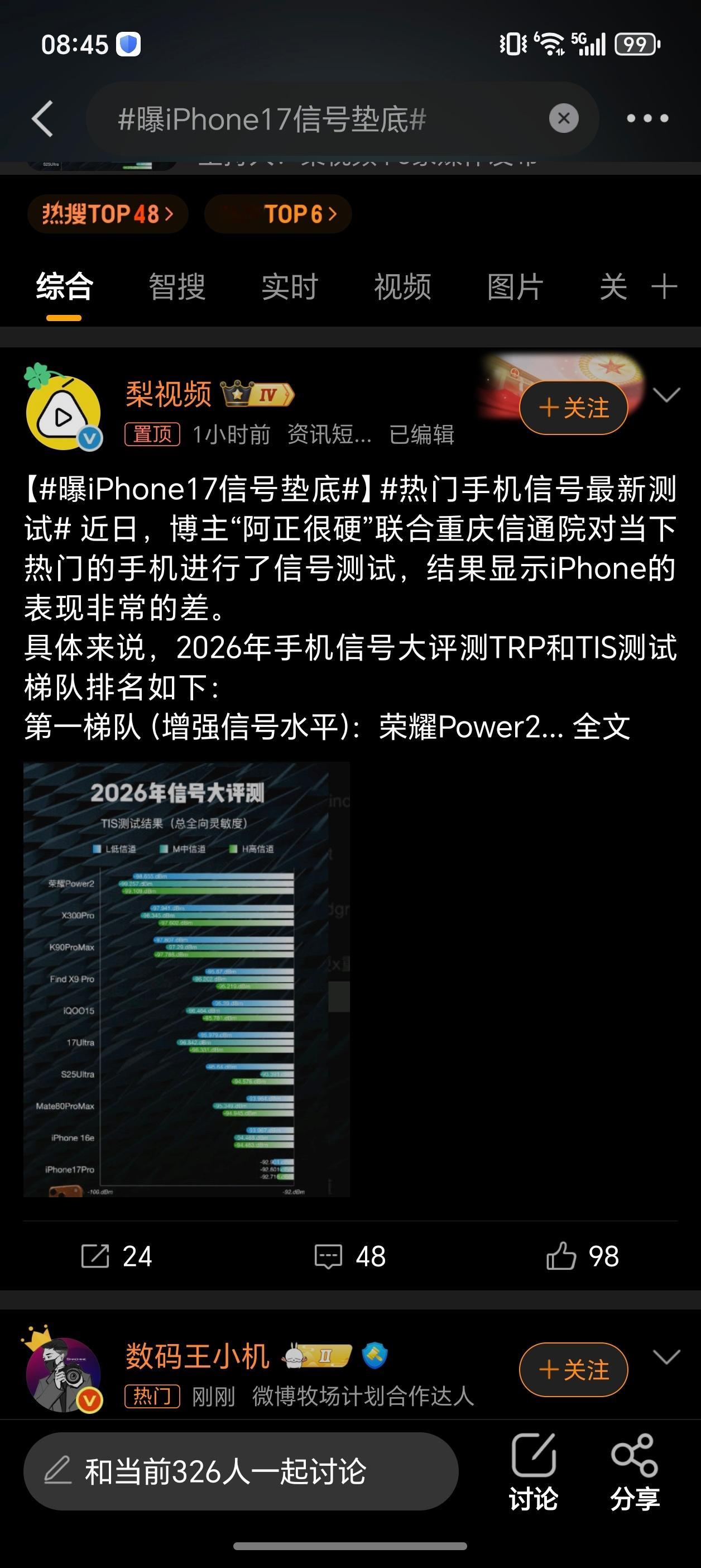 曝iPhone17信号垫底垫底也挡不住销量第一的热度～ 